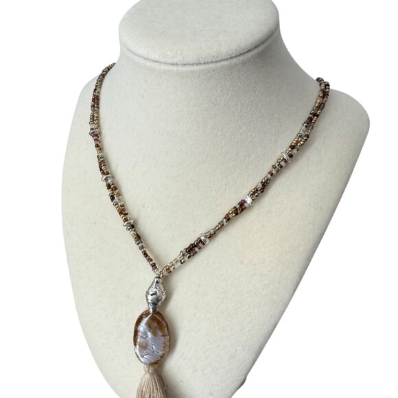 J. Jill Multi-Beaded Strand Necklace Long Agate Pendant Tassel Statement Metal - Picture 7 of 12